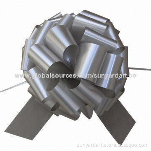 PP ribbon gift pull bow, made of poly silver ribbon